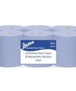 Blue Centrefeed Rolls 2ply 150m Flat Sheet 6 Pack