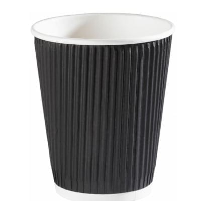 Disposable Black Rippled 12oz cup, boxed in 500's from Loorolls