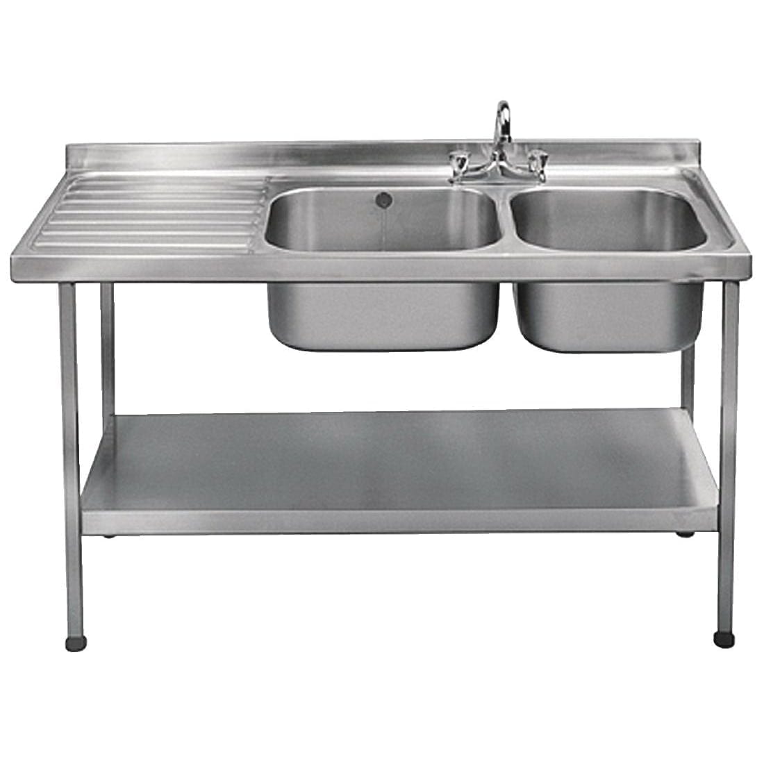 Sissons S/S Sink 1500x600mm Dble R/H Bwl inc taps L/H Drainer Mini Range(Direct)-0