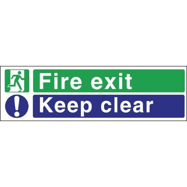 Fire Exit. Keep Clear Sign - 150x450mm (Self-Adhesive)-0