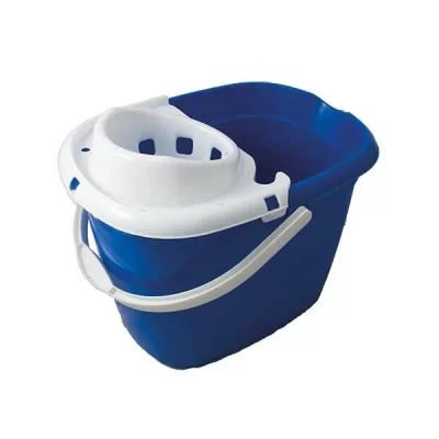 Blue 15 litre mop bucket with large raised cone wringer