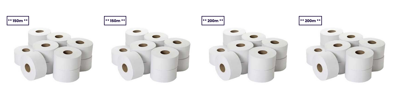 a range of mini jumbo toilet rolls for wall mounted dispensers