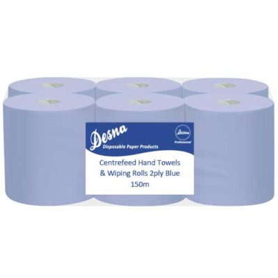 Blue Centrefeed Rolls 2ply 150m Flat Sheet 6 Pack