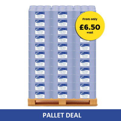Blue Centrefeed Rolls 2ply 400 sheet Embossed 6 Pack Pallet Deal UB-1027 x84