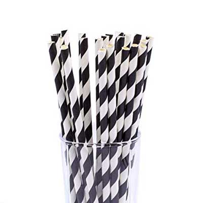 paper straws black and white 8 inch