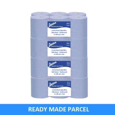 Embossed Blue Centrefeed Rolls 2ply 500 sheet Bulk Buy Parcel