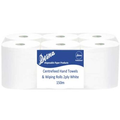 White Embossed 2ply Centrefeed Rolls 150m