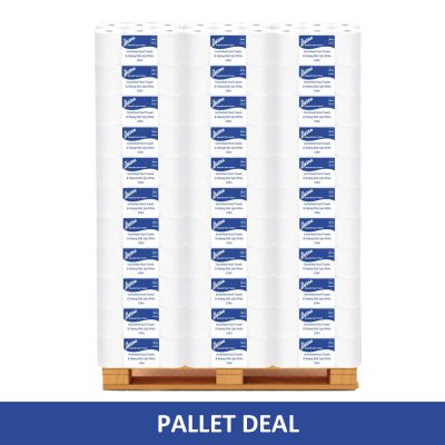 77 Cases of 150m 2ply White centrefeed wiping rolls and hand towel, bulk buy our pallet deal