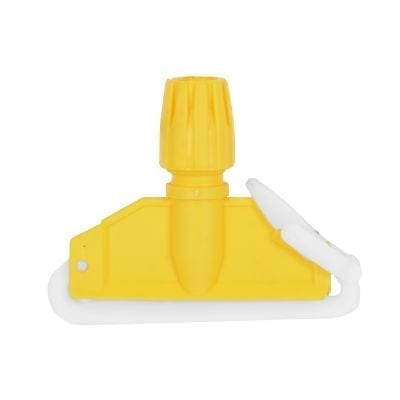 Plastic Kentucky mop holder with compression fitting will accept any handle. To make up a full system, we recommend use our Yellow Aluminium Handle for sturdiness