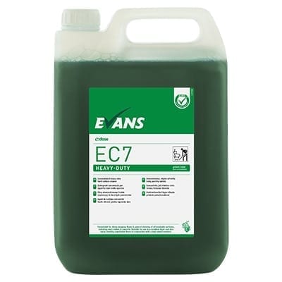 Evans EC7 HEAVY DUTY Hard Surface Cleaner 5 litre removes general and heavy soil. For all washable surfaces, including vinyl, rubber and concrete. Ideal for spray cleaning unpolished floors in conjunction with high speed floor machine or through scrubber dryer