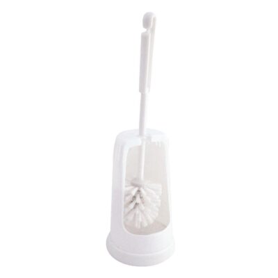 White semi enclosed toilet brush and holder. Suitable for cleaning and also unblocking toilets