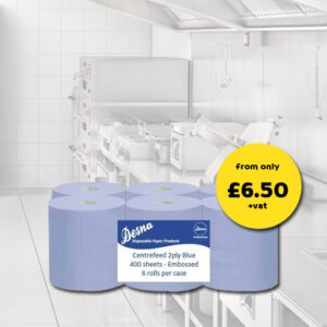 Blue Centrefeed Rolls 2ply 400 sheet. Cheap Blue Roll