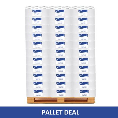 Stock up on a great value Pallet Deal: Mini Jumbo Toilet Rolls 150m 60mm Core, LR-1005x77
