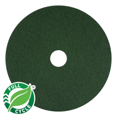 Designed to tackle the toughest challenges, our green pad effortlessly eliminates heavy dirt and scuff marks from various floor surfaces. Engineered for heavily soiled areas, it is the most aggressive scrubbing pad in our line-up. Built to withstand rigorous usage, it ensures exceptional durability and longevity. Recommended for use with 350 rpm machines. Made from 100% recycled PET material and treated with antimicrobial agent baked into the pad.