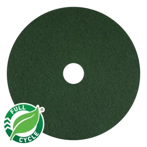 Designed to tackle the toughest challenges, our green pad effortlessly eliminates heavy dirt and scuff marks from various floor surfaces. Engineered for heavily soiled areas, it is the most aggressive scrubbing pad in our line-up. Built to withstand rigorous usage, it ensures exceptional durability and longevity. Recommended for use with 350 rpm machines. Made from 100% recycled PET material and treated with antimicrobial agent baked into the pad.